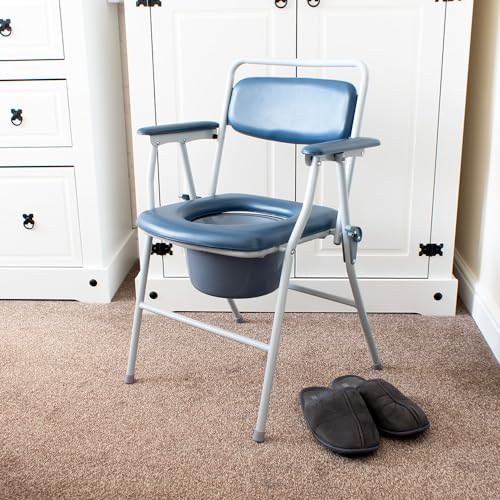 Chaise percée pliante pour senior avec assise rembourrée confortable