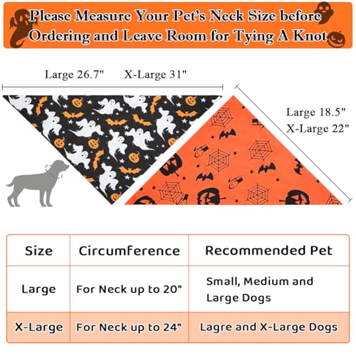 Vivifying Dog Halloween Bandanas, 2Pcs Adjustable Triangle Dog Bandanas with Witch Pumpkin Pattern - Image 2