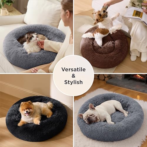 Bedsure Calming Donut Cat Bed - Fluffy Plush Round Pet Bed for Indoor Cats & Small Dogs, Washable Anti-Anxiety Soft Comfy Cuddler, 23x23 Inches, Brown (Basic Version) — view 4