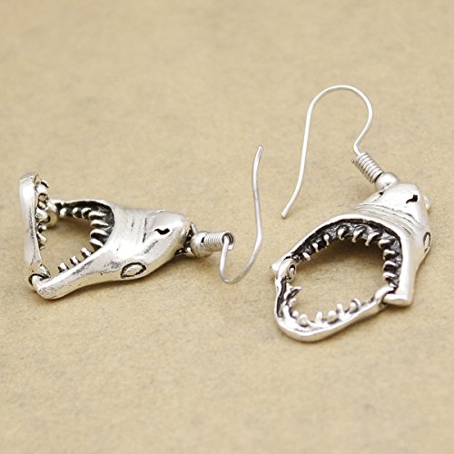 RechicGu Vintage Silver Shark Hinged Moveable Tooth Jaws Skull Hell Demon Mouth Dangle Earrings Fancy Dress4
