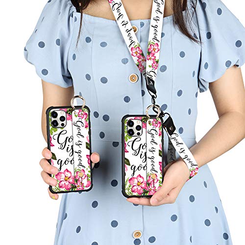 Kanghar Compatible With Iphone 12 Pro Max Case Flower Floral Shell Wrist Strap Lanyard Cover For Apple Iphone 12 Pro Max 6.7 Inch 2020 5G (God Is Good) #TOP2
