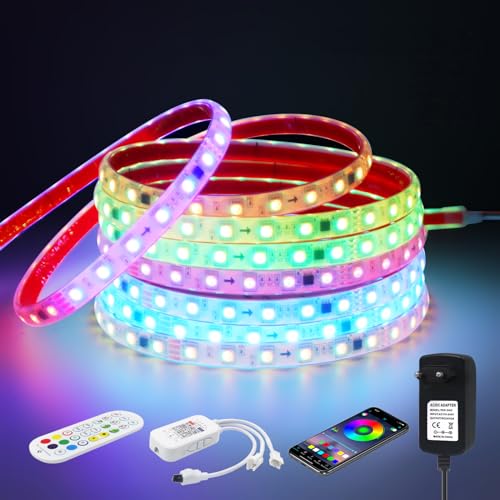 24V Bande LED, IP68 étanche RGB WS2811 5050 Ruban à LED 60 LEDs/m multicolore Light Strip Avec Bluetooth musique 24 touches IR Contrôleur pour Chambre à...
