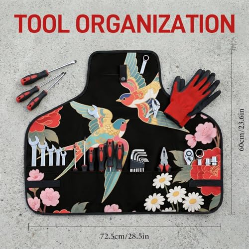 Delantal de trabajo ajustable con 8 bolsillos Colorful Flying Birds miniatura 2