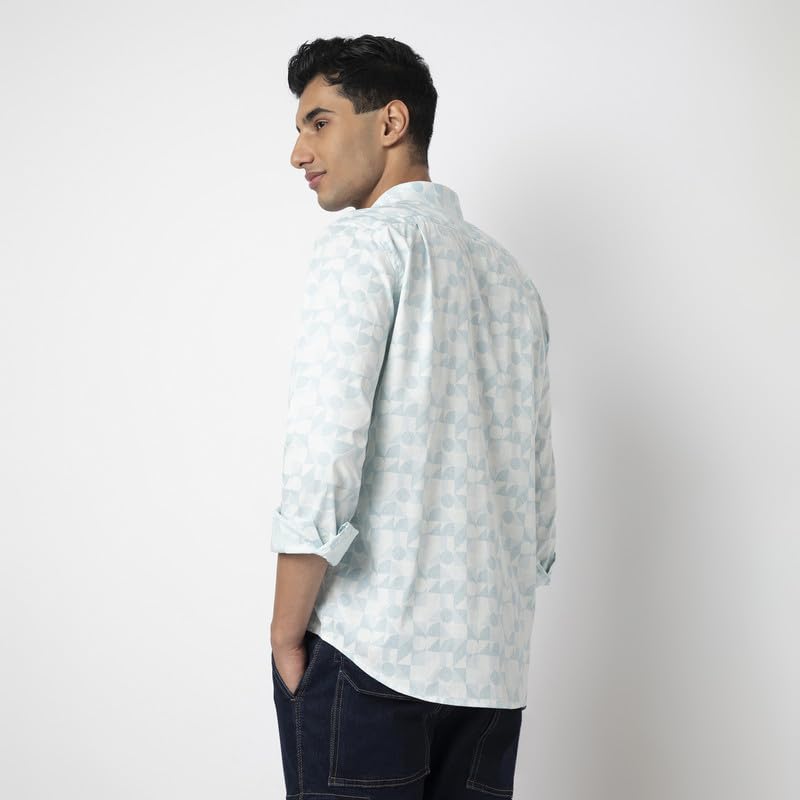 Image of MARK & ALBERT Men's Printed Full Sleeves Regular Fit Shirt Blue | 100% Cotton Stretchable Fabric