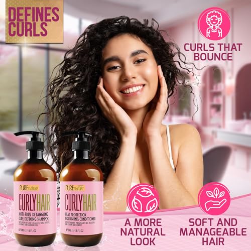 Image of Curly Hair Shampoo and Conditioner Set - Sulfate Free and Color Safe - For Wavy, Frizzy, Fine, Black and Permed Styles - Moisturizing for Men and Women - Deep Curl Hydrating Products with Argan Oil