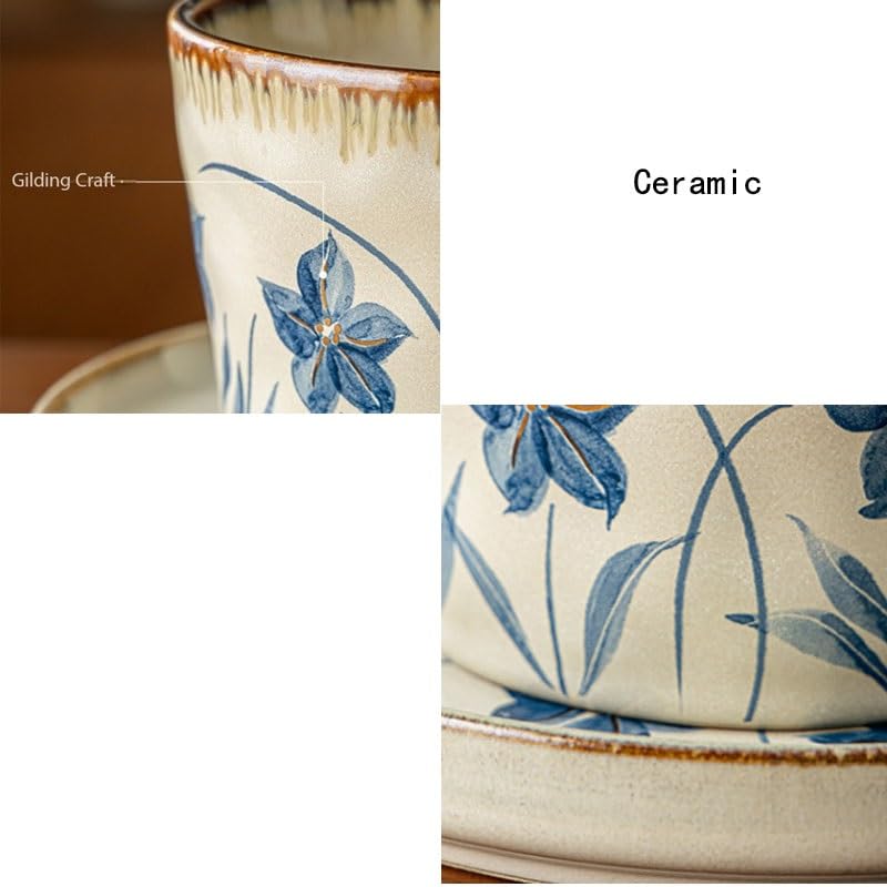 Porcelanowy kubek do kawy ze spodkiem, Średniowieczne ceramiczne filiżanki Latte Art ze spodkami do kawy zestaw domowej restauracji(Style1)