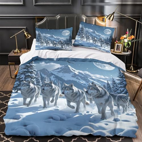 Linge de lit loup 3D de qualité supérieure en microfibre durable pour lit Super King - 2