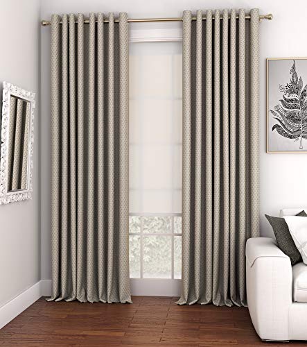 Curtain Label Set of 2 Gardenia Motif Allover Jacquard Eyelet Curtain - 4 Feet X 7 Feet, Brown