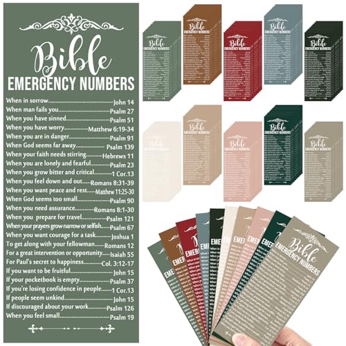 Motiskyy 100 Pcs Christian Bible Verse Emergency Numbers Bookmark Religious Church Gift 2.36 x 6''...