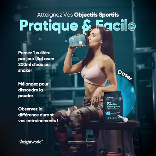 Créatine Monohydrate Poudre 1000g, 330 Portions - Créatine Pure Micronisée en Poudre Vegan Sans Saveur, Spécial Pre Workout et Post Workout Pour Performances Physiques et Force Musculaire EFSA – Image 5