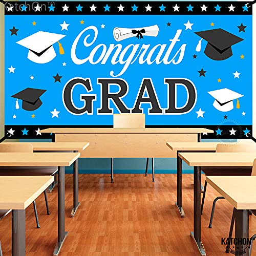 Image of KatchOn, XtraLarge Congrats Grad Banner - 72x44 Inch, Graduation Banner | Congratulations Backdrop | Blue and Black Congrats Grad Decoration | Graduation Decorations 2026