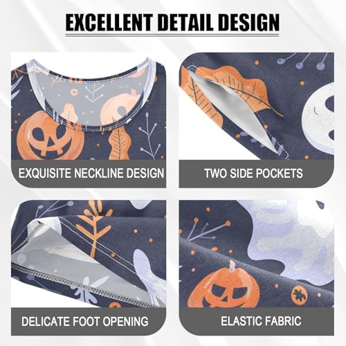 ALAZA Halloween Pumpkin Navy Blue Pajamas Short Sleeve 2 Piece Sleepwear Top and Bottom Pajama Set Unisex4