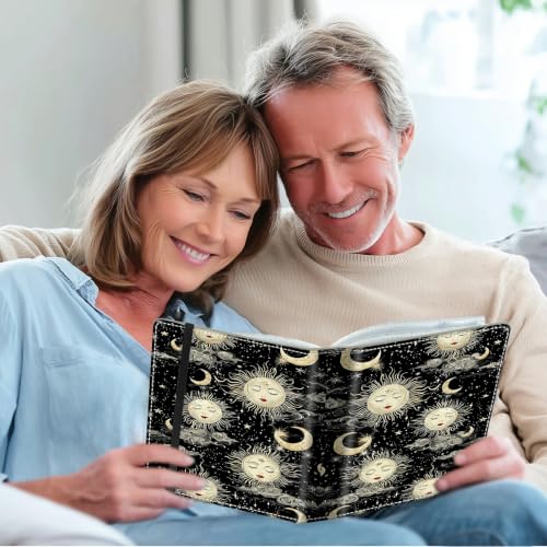 Image of Photo Album 4x6 120 Photos with Strong Elastic Band, Celestial Sun Moon | Large Capacity Premium Leather Picture Album, Portable Wallet Albums Photo Book for Family Anniversaries Wedding Baby