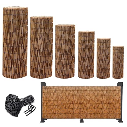 Rollos de malla de privacidad de bambú natural para jardín, balcón, terraza y piscina, cubierta decorativa de valla (3.5 pies x 30 pies) – Solución de cubierta de barandilla al aire libre