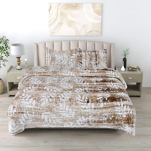 Image of Amor Super Soft 200 GSM Flannel Double Bedsheet with 2 Pillow Covers | Warm Printed Bedsheet for Double Bed (90 x 100 Inches) | Cozy Winter Bedding Set (Gold & White)