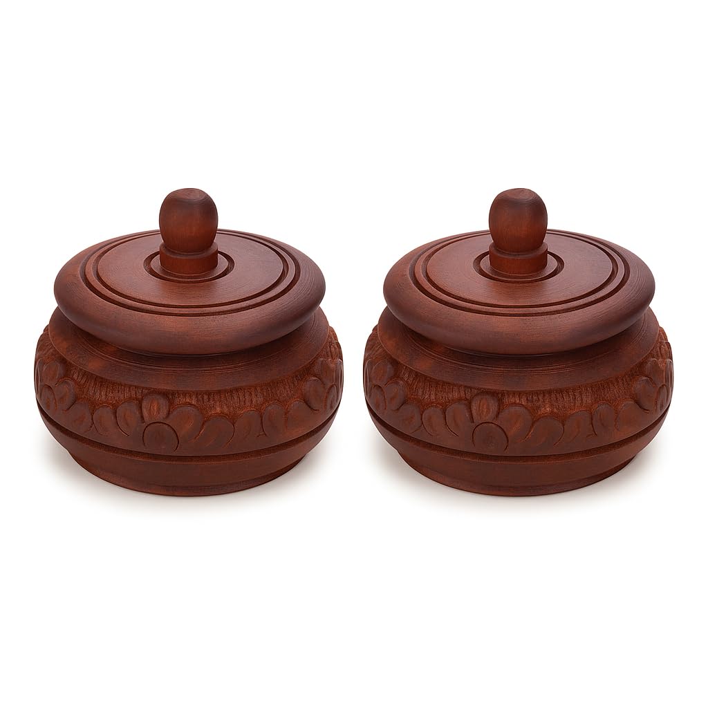 DigiRake Sindoor Dani Set of 2 - Wooden Sindoor Box for Wedding & Pooja, Sheesham Kumkum Holder for Return Gifts (2.5 Inch)-image-23