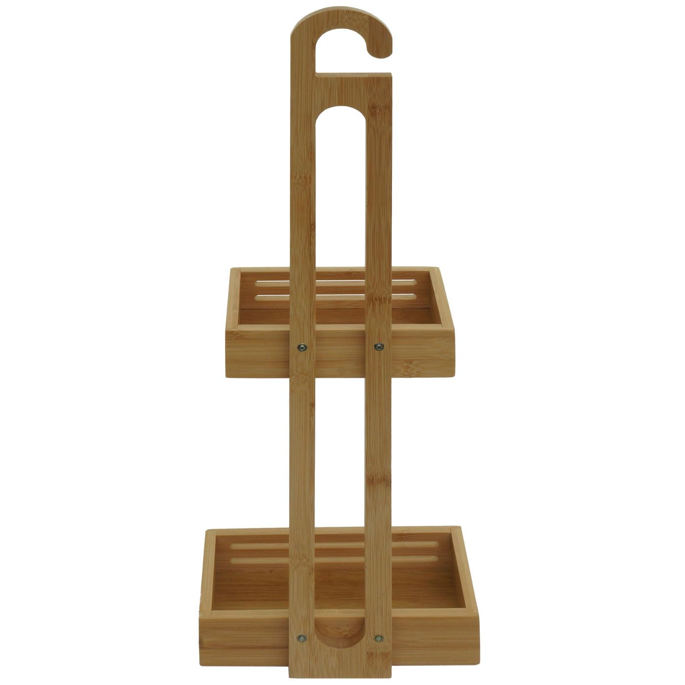Mensola con 2 cestelli portaoggetti da Appendere Sapone Bagno Doccia HWC-M23 Legno bambù 69x22x13cm