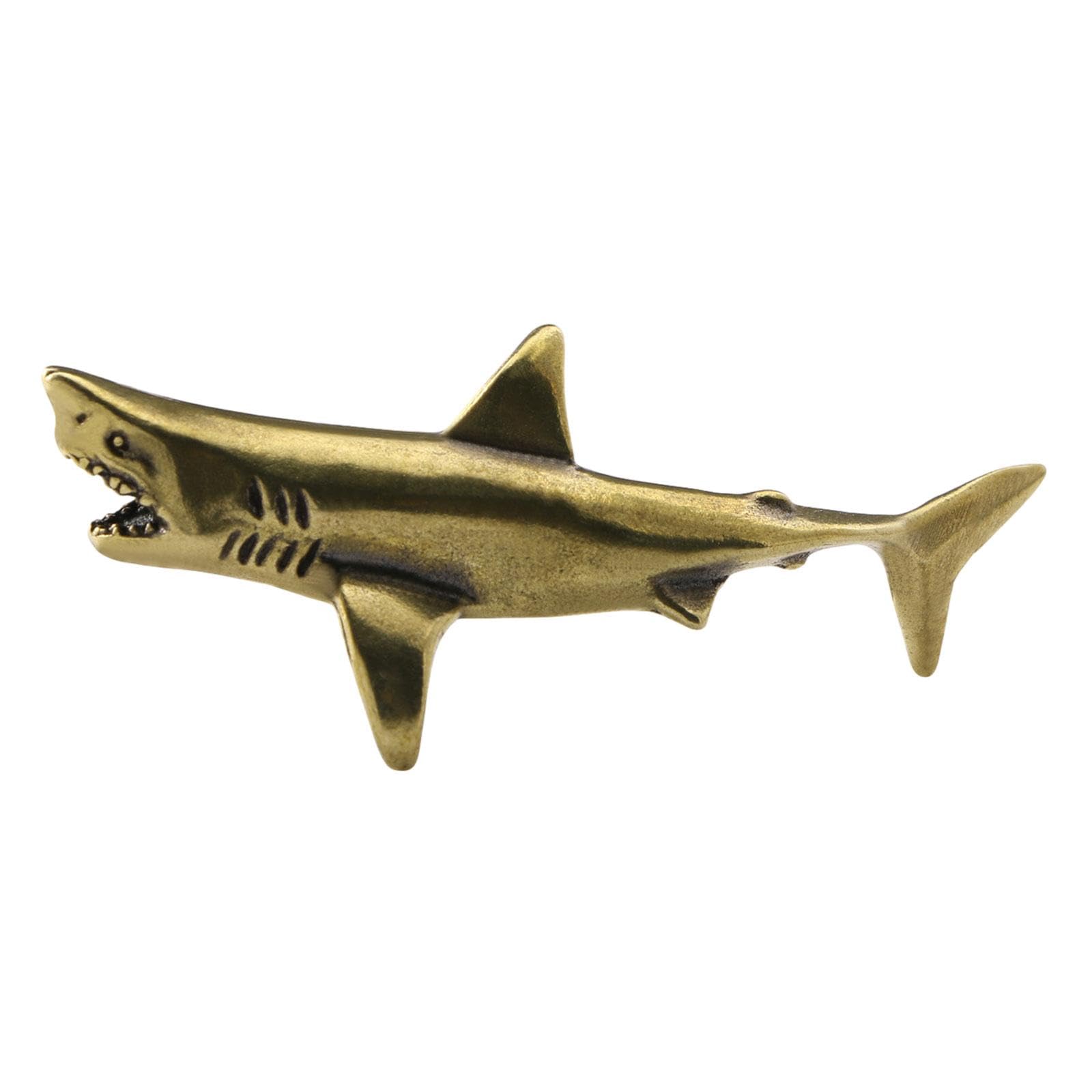 predolo Brass Shark Statue Copper Sea Animal Ornament Miniature Home Decoration for Home Office