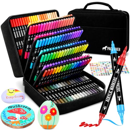 Image of 168 Colors Acrylic Paint Markers, Dual Tip Fine and Brush Tips Pens Contain 24 Metallic Color for Stone, Wood, Calligraphy, Canvas, Ceramic, Metal, Glass, Rock Painting, DIY Crafts Art Supplies Kit