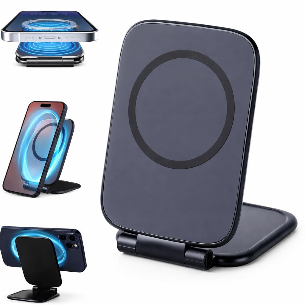 Mizi Ultra-Thin Foldable Magnetic Car Phone Mount, 270° Adjustable MagSafe Holder with Strong Dual Magnets, Anti-Shake Dashboard Mount for i Phone & Android, Laptop, Tablet & Gym Use - Black