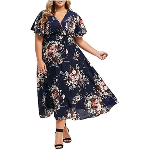 Plus Size Women's 1950s Vintage Deep V Neck Wrap Half Sleeve Retro Cocktail Swing Dress 60s Classy Audrey Hepburn Style Flared Dress Wedding Evening Party XL-5XL Navy Cover