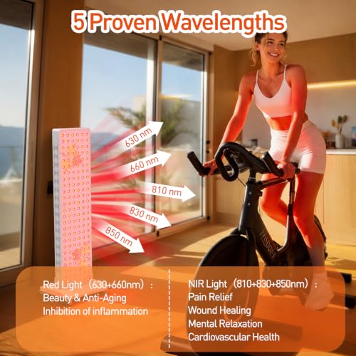 Image of Red Light Therapy Panel for Full Body, 5 Wavelength 150 Dual Chip LEDs 630+660+810+830+850nm Near Infrared Lamp Therapy Device with Timer & Stand Pain Relief Face Skin Health Sleep