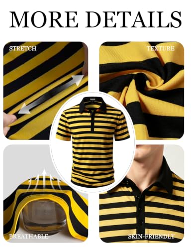 JEMITOP Men Stretch Knit Slim Fit Polo Shirt | Striped, Colorblock, Casual, Short Sleeve, Collared miniatura 7