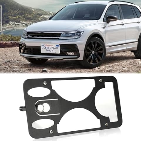 Front Bumper License Plate Mount Compatible with Volkswagen Tiguan R 2020-2023, No Drill Front License Plate Frames Tow Hook License Plate Bracket Holder Mounting Kit Car Accessories Cover