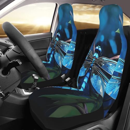Housses de siège avant libellule bleue au motif artistique universel pour auto