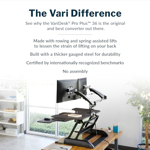 Vari VariDesk Pro Plus 36 - Adjustable Desk Converter with 11 Height Settings - Laptop Sit Stand Desk Riser for Home Office, Table Tops, Workspace - Fully Assembled with Spring Loaded Lift - Espresso