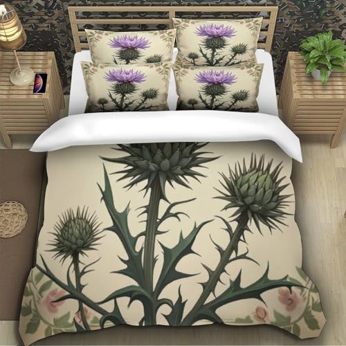 Parure de lit microfibre anti-transpiration et sans repassage housse couette chardon violet