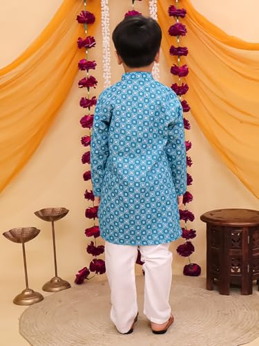 Image of AJ DEZINES Boys Cotton Full Sleeve Printed Kurta Pajama Set for Kids - Ethnic wear | Special Occasion & Traditional Outfit |Boys Kurta Pyjama Set - Regular Fit