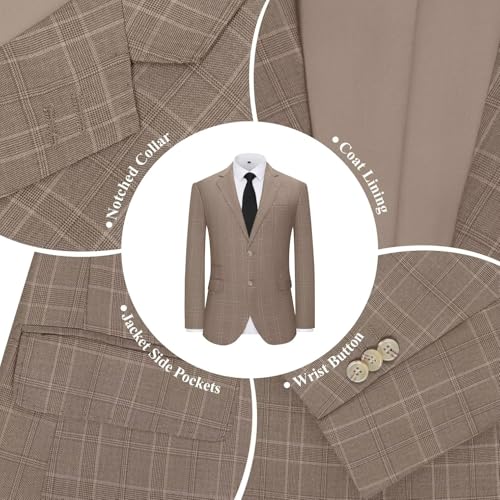 Men's Suit Jacket Blazer Casual Plaid Stripe Slim Fit Party Sport Coats Blazers Single Breasted Mens Tuxedos Jackets Light Coffee Medium2