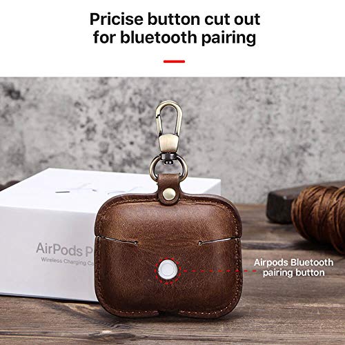 Airpods Pro Leather Case,Hiram Crazy Horse Cowhide Leather Portable Travel Case For Airpods Pro,Headphone Cases For Airpods Pro Charging Case(Brown) #TOP4