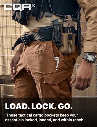 Image of CQR Men's Flex Ripstop Tactical Pants, Water Resistant Stretch Cargo Pants, Lightweight EDC Hiking Work Pants