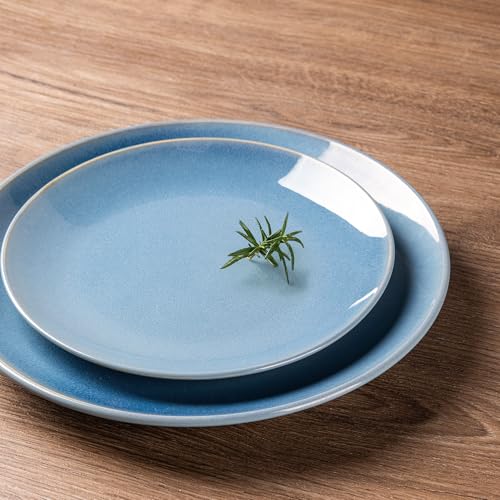 Image of GBHOME Dinnerware Sets with Double Bowls for 6, 24 Pieces Stoneware Plates and Bowls Set, Scratch Resistant Ceramic Dishes Set, Dishwasher & Microwave Safe-Alaskan Blue