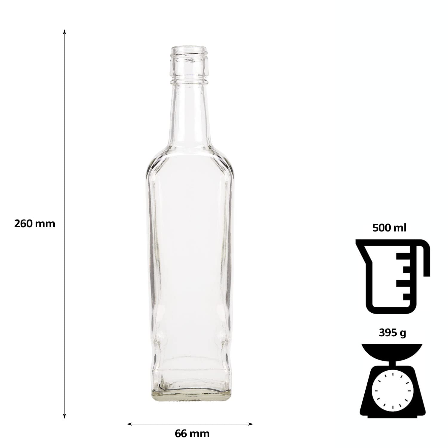 Set de 500 ml Botellas Walker 50 unidades, Bottles Glass Beverage Bottles – Botellas vacías de cristal para rellenar, botellas decorativas, vidrio elegante y moderno – botellas de vidrio (50, 500 ml)