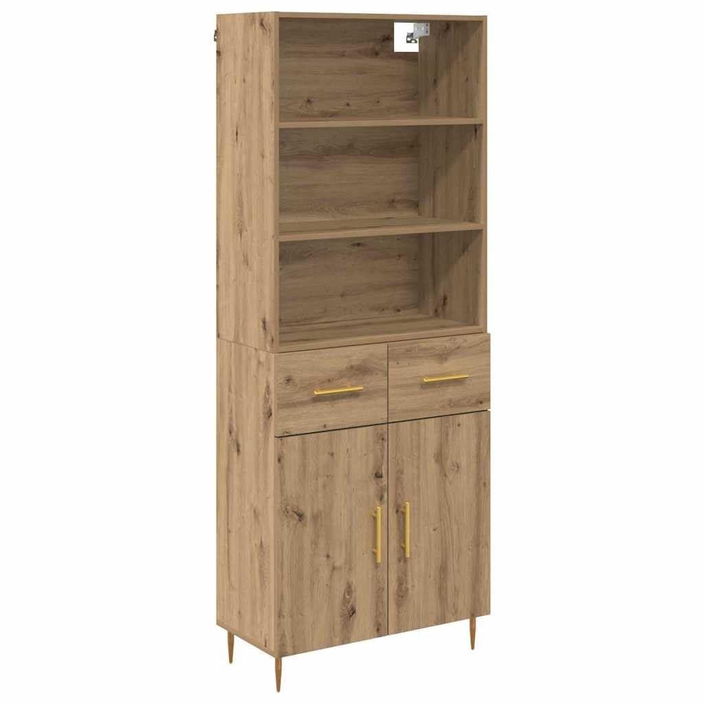 Armario alto de madera de roble Artisan, 69,5 x 34 x 180 cm, moderno armario alto de madera con cajón, diseño elegante para salón, comedor, almacenamiento versátil