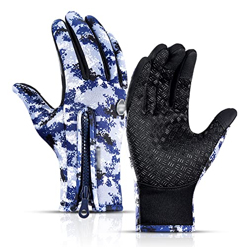 Elegantes guantes térmicos estampados, guantes de invierno resistentes al viento, palma antideslizante para adultos, clima frío, nieve, ciclismo, pesca, caminar, deportes al aire libre, Azul, M