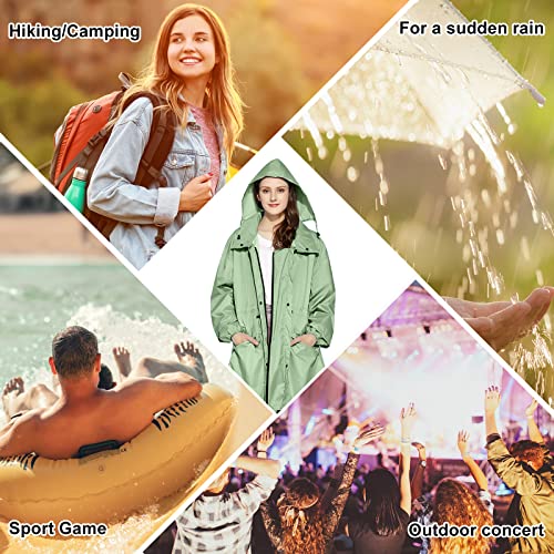 SOPPY Regenmäntel für Damen, winddicht Regenponcho, leichter Regenmäntel lange Regenjacke langer wasserdichter Mantel, schnell trocknend, Regenmäntel mit Kapuze für Damen, Minzgrün, XL