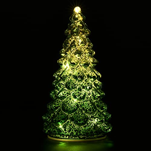 Keepax GCT Lighted Glass Christmas Tree Figurine With Timer Mercury Glass Xmas Decoration Battery Operated thumb #1