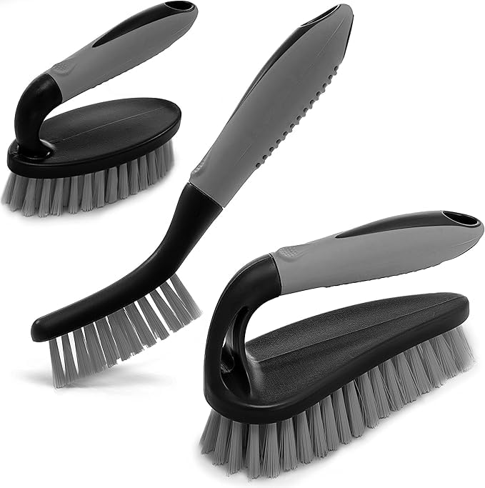 Image of KROYWEN Scrub Brush Set of 3pcs-Cleaning Shower Scrubber with Ergonomic Handle and Durable Bristles - Grout Cleaner Brush-Scrub Brushes for Cleaning, Bathroom /Shower /Tile /Kitchen /Floor /Bathtub /Carpet