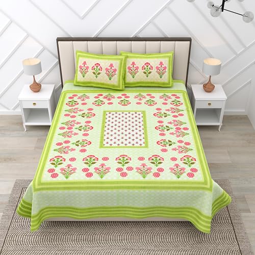 Image of RajasthaniKart Pure 100% Cotton 240 TC King Size BEDSHEET with 2 Pillow Cover - 90X108 (Suitable for King Size Bed Sheet or Double Bed, Red Flower) PSP137