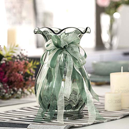 C-J-Xin Kleine vaas, Lily tulpenvaas Lotusbloemblad Bottle Mouth glazen vaas, met lint decoratie, slaapkamer kaptafel Vaas Vazen (Color : A, Size : 16 * 16 * 30CM) - Afbeelding 5