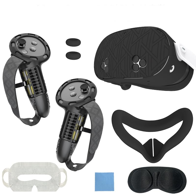 Silikon Cover Set Kompatibel mit für Meta Quest 3S Zubehör, Schutzhülle Set beinhaltet für Meta Quest 3S Cover Set, Controller Grip Cover, Soft Shell Cover (Schwarz)