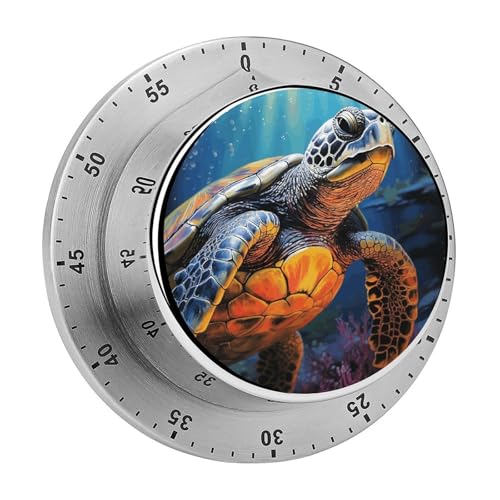 Painted Sea Turtle Stainless Steel Timer, Kitchen Timer with Magnetic Base, Countdown Timers for Gym, Office, Cooking, Baking, Jogging
