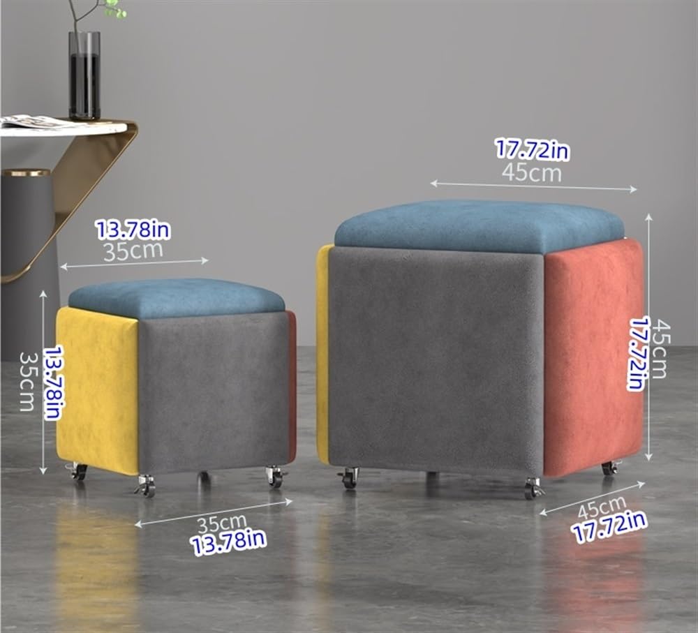 Pouf cubo trasformabile 5 in 1 con ruote girevoli in velluto per soggiorno, camera da letto, ufficio, sgabello versatile, dimensioni 35 cm, mobili eleganti e funzionali
