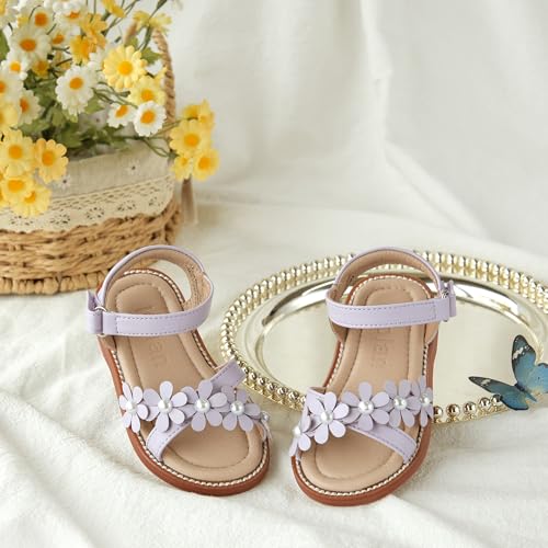 Image of Kolan Toddler Girl Sandals Open Toe Flat Princess Dress Shoes Little Kids