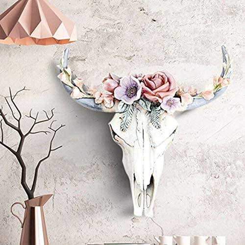 Bomoya Simulation Succulent/Flower Cow Skull Wall Decor Nursery Decor,Artificial Animal Cow Skull Resin Wall Ornament with Hanging Hole,The Best for Home Wall Decorating