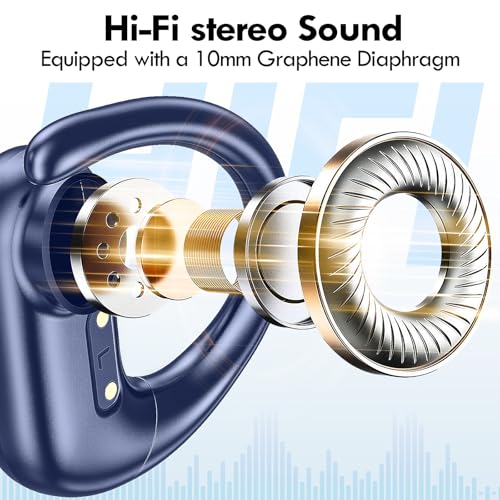 Image of kurdene Wireless Earbuds Bluetooth Headphones Sport,Over Ear Buds with Deep Bass Sound,60Hrs Playtime Earphones Redesigned Comfort Fit with Earhooks for Running,Meeting,Workout-Blue